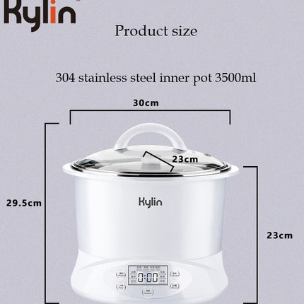 Kylin Electric Slow Cooker Stainless Steel Ceramic Pot Steamer 2.2L With 3 Containers