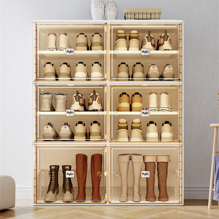 Kylin Cubes Storage Folding Shoe Cabinet With 1 Column & 5 Grids & 3 Brown Door