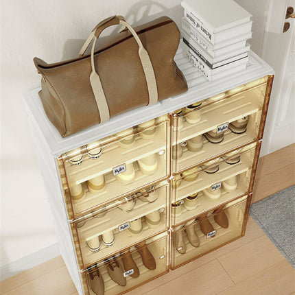 Kylin Cubes Storage Folding Shoe Cabinet With 1 Column & 5 Grids & 3 Brown Door