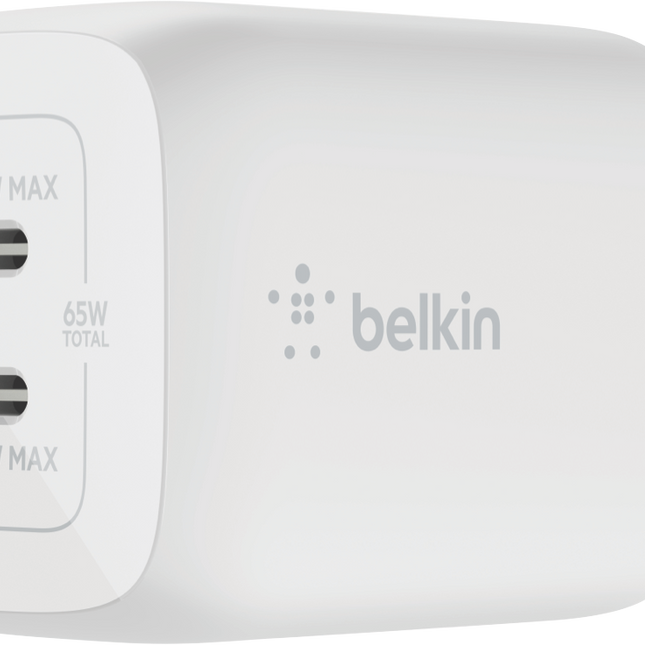 Belkin Dual USB-C GaN Wall Charger with PPS 65W WCH013AUWH