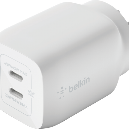 Belkin Dual USB-C GaN Wall Charger with PPS 65W WCH013AUWH