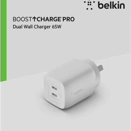 Belkin Dual USB-C GaN Wall Charger with PPS 65W WCH013AUWH