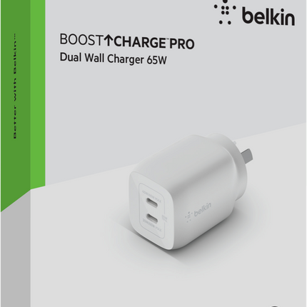 Belkin Dual USB-C GaN Wall Charger with PPS 65W WCH013AUWH