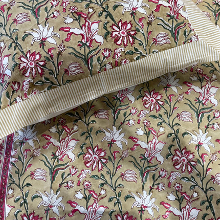 Cotton Bed sheet/Flat sheet - Earthy Floral Hand block printed Cotton Bed sheet/Flat sheet