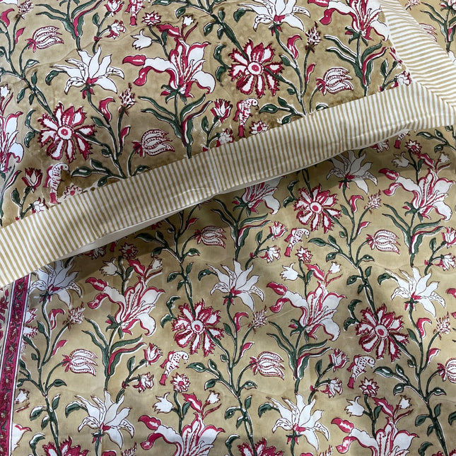 Cotton Bed sheet/Flat sheet - Earthy Floral Hand block printed Cotton Bed sheet/Flat sheet