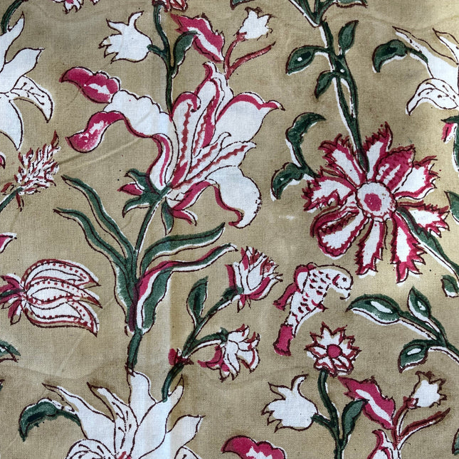 Cotton Bed sheet/Flat sheet - Earthy Floral Hand block printed Cotton Bed sheet/Flat sheet