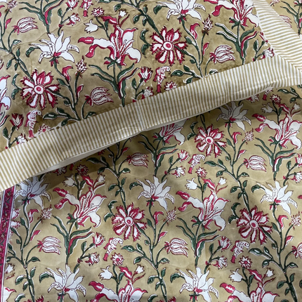 Cotton Bed sheet/Flat sheet - Earthy Floral Hand block printed Cotton Bed sheet (Queen size)