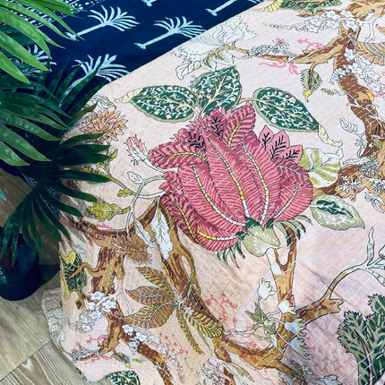 Cotton Kantha Quilt/Bedspread/Coverlet/Throw - Pastel Floral Hand stitched Kantha Quilt