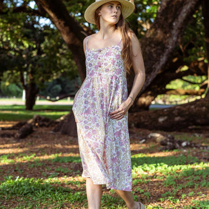 Cotton Dress - Inayat Floral Strappy Fitted Dress (Hand block print)