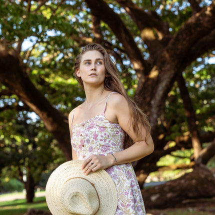 Cotton Dress - Inayat Floral Strappy Fitted Dress (Hand block print)