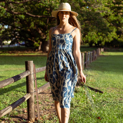 Cotton Midi Dress - Inayat Indigo Strappy Fitted Midi dress (Hand block print)