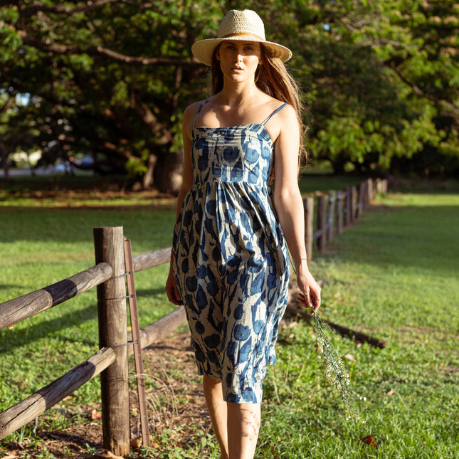Cotton Midi Dress - Inayat Indigo Strappy Fitted Midi dress (Hand block print)