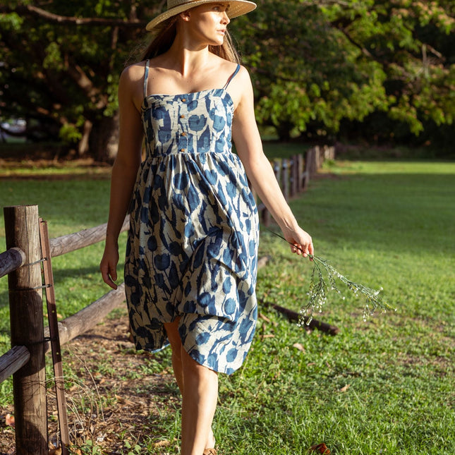 Cotton Midi Dress - Inayat Indigo Strappy Fitted Midi dress (Hand block print)