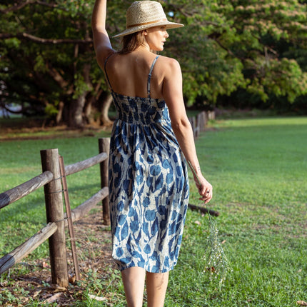 Cotton Midi Dress - Inayat Indigo Strappy Fitted Midi dress (Hand block print)