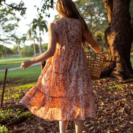Cotton Midi Dress - Inayat Floral String Midi Dress (Hand block print)