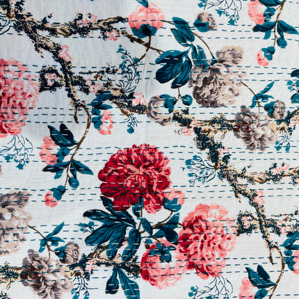 Cotton Kantha Quilt/ Bedspread/ Coverlet/ Throw - Royal Floral Hand stitched Kantha