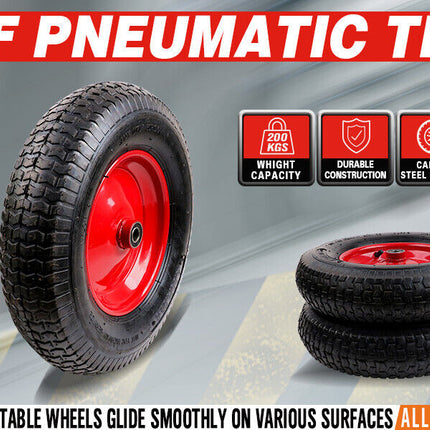 16" Wheelbarrow Trolley Wheel 4.80/4.00-8 Pneumatic Tyre 16mm Bore Tire Steel