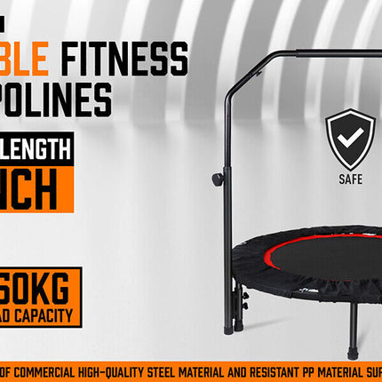 40" Mini Fitness Trampoline Gym Rebounder Handrail 4-Level Height Foam Handle