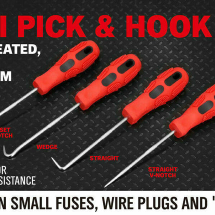 4Pc Pick Hook Set O Ring Oil Seal Remover Non-Slip Rubber Handle Red Local Stock