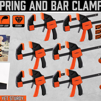 HORUSDY 8Pcs Bar And Spring Clamps Set For Woodworking One-Handed Clamp Spreader