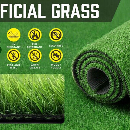 4 Sizes Artificial Grass Synthetic Fake Turf 2M x 5/10/15/20M Plastic Lawn New