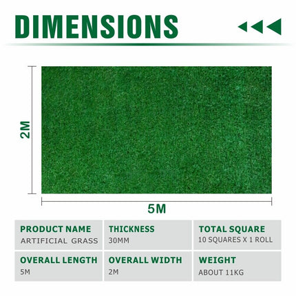 4 Sizes Artificial Grass Synthetic Fake Turf 2M x 5/10/15/20M Plastic Lawn New