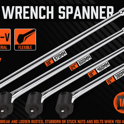 15" 18" 24" 38" Breaker Bar Socket Drive Wrench Long Spanner Heavy Duty 1/2 3/4"