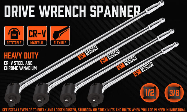 15" 18" 24" 38" Breaker Bar Socket Drive Wrench Long Spanner Heavy Duty 1/2 3/4"