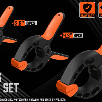 20Pc Spring Clamps Set Heavy Duty Nylon Clips 3 Sizes Non-Slip Grip TPR Handle