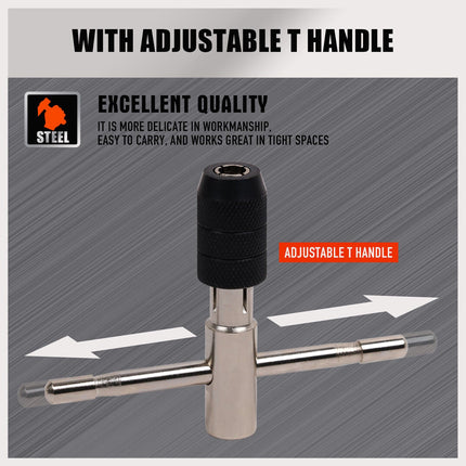 6Pc Tap Wrench Set T-Handle Screw Thread Taper M6 - M12 HSS Repair Heavy Duty