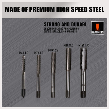 6Pc Tap Wrench Set T-Handle Screw Thread Taper M6 - M12 HSS Repair Heavy Duty
