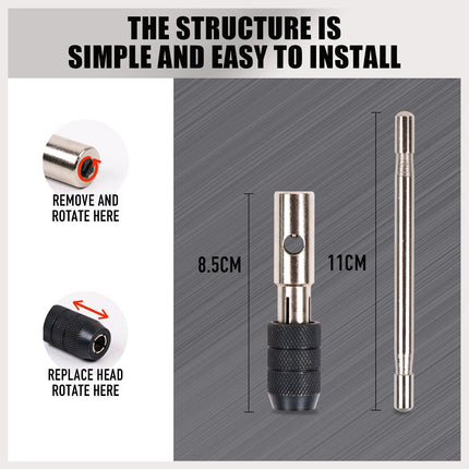 6Pc Tap Wrench Set T-Handle Screw Thread Taper M6 - M12 HSS Repair Heavy Duty