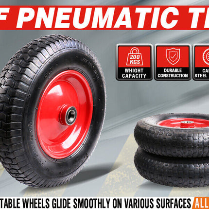 16" Wheelbarrow Trolley Wheel 4.80 4.00-8 Pneumatic Tyre 25.4mm Bore Tire Steel