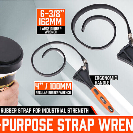 2Pc Adjustable Wrench Set Rubber Belt Strap Spanner Multi-Purpose Jar Cap Opener