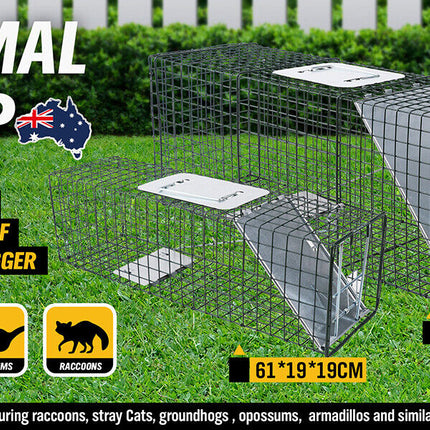 2 Size Animal Trap Cage Humane Live Steel Catch Possum Fox Rat Cat Rabbit Bird