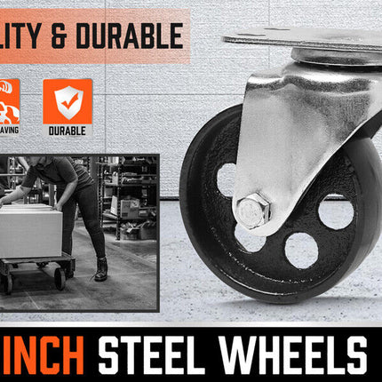 4Pc 3.5'' Heavy Duty Steel Castor Wheel Swivel Caster 500KG/EA Loading Capacity