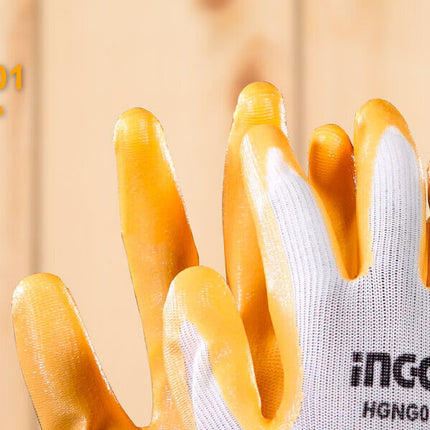 INGCO Working Gloves 6 Pairs Nitrile Coated Punctures Cuts Chemical Protection