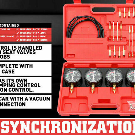 Fuel Vacuum Carburetor Synchronizer Kit Carb Sync Gauge Set Adjustable Balancer