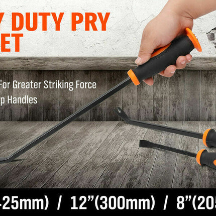 3Pc Impact Pry Bar Set Crowbars Nail Puller Go-Through Hammer Head Mechanic New