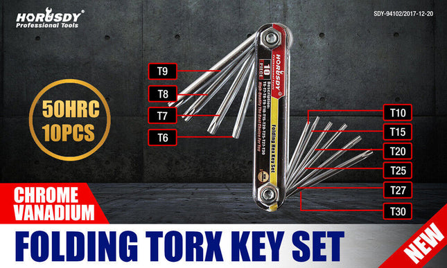 Folding Torx Star Key Set Portable Wrench Tool Chrome vanadium Steel T6-T30 New