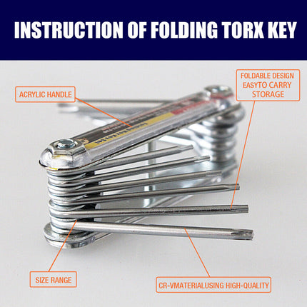 Folding Torx Star Key Set Portable Wrench Tool Chrome vanadium Steel T6-T30 New