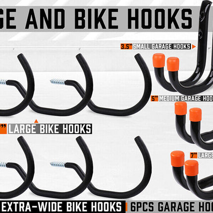 12Pc Wall Mount Hooks Set Heavy Duty Steel Garage Storage Rack Utility Hangers