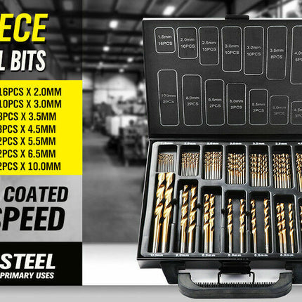 99Pc Drills Set HSS Titanium Coated Wood Plastic Metal Metric 1.5-10mm With Case