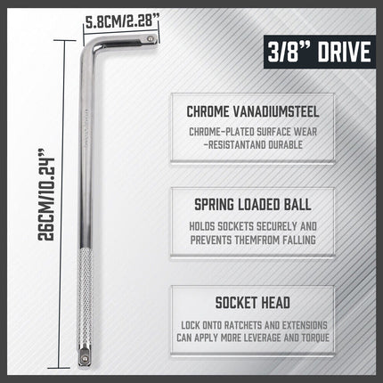 L Shape Socket Extension Bar 1/4" 3/8" 1/2" Drive Wrench Breaker CR-V Anti-Slip