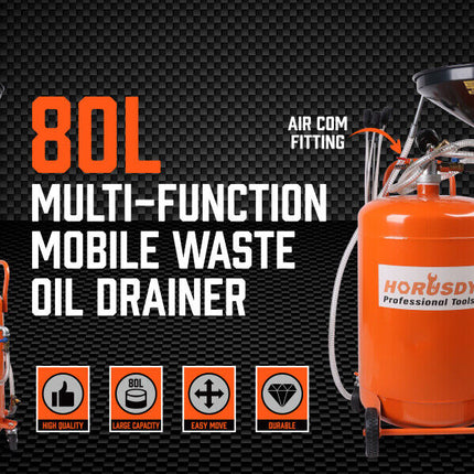 HORUSDY 80L Waste Oil Drainer Pneumatic Fluid Collection Workshop with Extractor