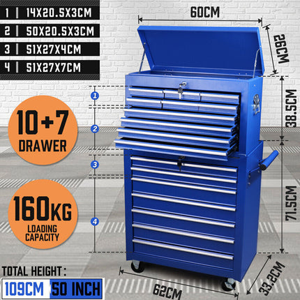 Tool Box Chest Cabinet Trolley, 5-17 Drawers Garage Storage Boxes