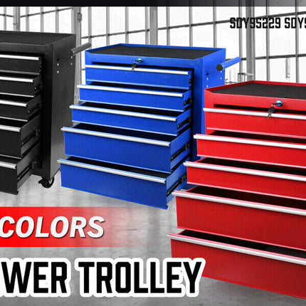 5-Drawer Tool Storage Trolley Cart - Heavy Duty Garage Cabinet Organizer with Lockable Wheels