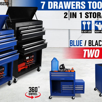 7-Drawer Tool Box Chest Cabinet Trolley - Heavy Duty Toolbox Garage Storage with Lockable Wheels