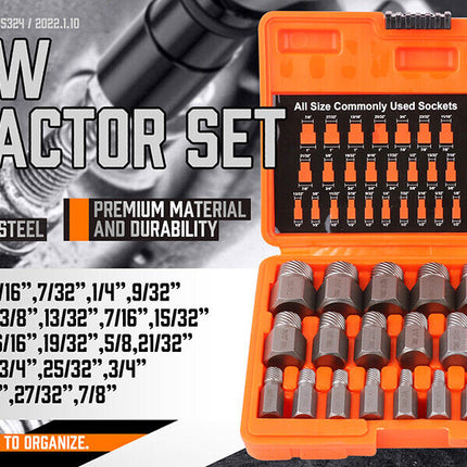 25Pc Screw Extractor Set Multi-Spline Easy Out Broken Bolt Remover Tool Hex Head