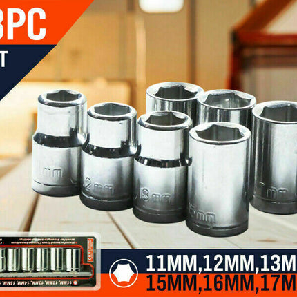 8Pc Metric Socket Set 1/2" Drive 11MM - 19MM For Wrench CRV Mechanic With Holder